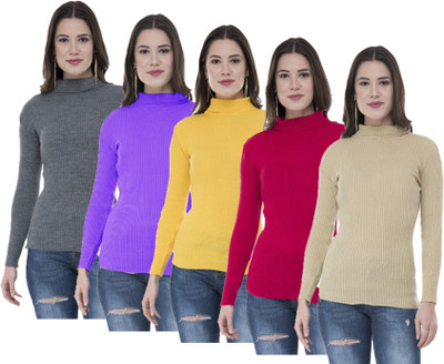 Indeweaves Solid Turtle Neck Casual Women Multicolor Sweater