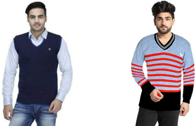 AAVYARA Solid, Striped V Neck Casual Women Multicolor Sweater