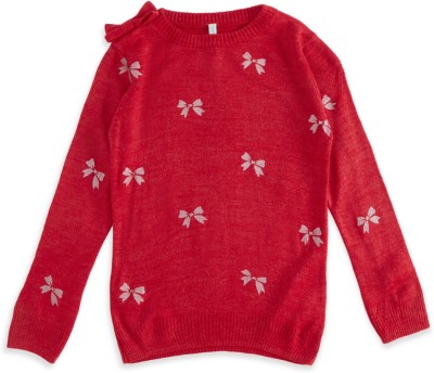 Pantaloons Junior Printed Round Neck Casual Girls Red Sweater