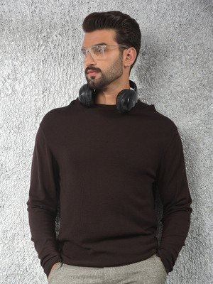 CRIMSOUNE CLUB Self Design Round Neck Casual Men Brown Sweater