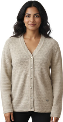I Bar Woven V Neck Formal Women Beige Sweater