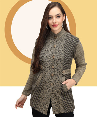 Christy World Printed Round Neck Casual Women Beige Sweater