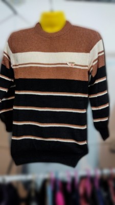 zmz Striped Round Neck Casual Women Brown, Black, White Sweater