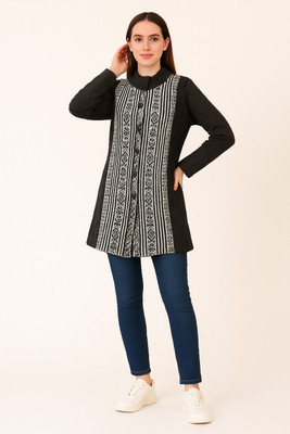 manra Printed Round Neck Casual Women Green Sweater