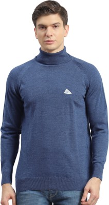 MONTE CARLO Solid High Neck Casual Men Blue Sweater