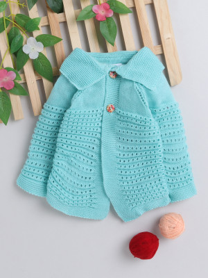 Little Angels Self Design Collared Neck Casual Baby Boys Green Sweater