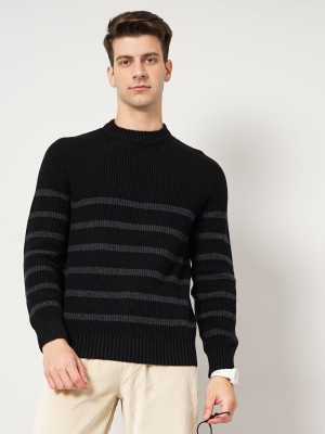 Celio Woven High Neck Casual Men Black, Grey Sweater