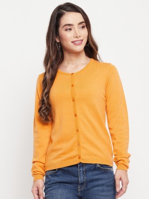 MADAME Solid Round Neck Casual Women Yellow Sweater