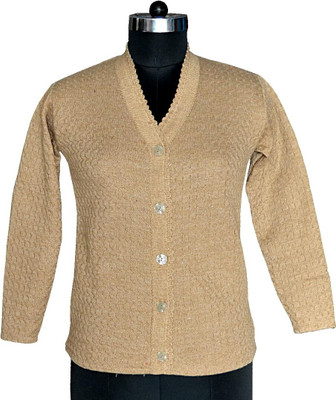 Shunit creation Solid V Neck Casual Women Brown Sweater