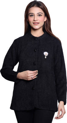 hrd7 Self Design Round Neck Casual Women Black Sweater