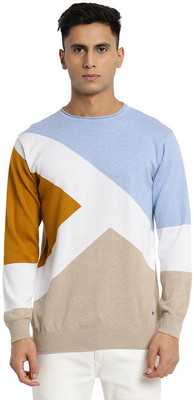 TURTLE Colorblock Round Neck Casual Men Multicolor Sweater