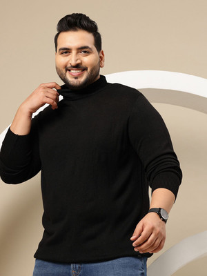 Sztori Solid Turtle Neck Casual Men Black Sweater