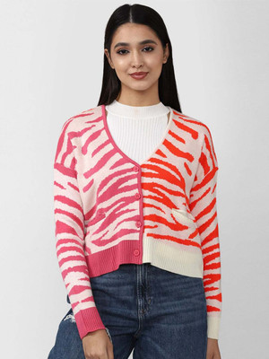 FOREVER 21 Woven V Neck Casual Women Pink Sweater