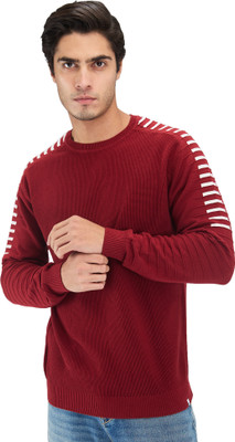 Spykar Solid Round Neck Casual Men Red Sweater