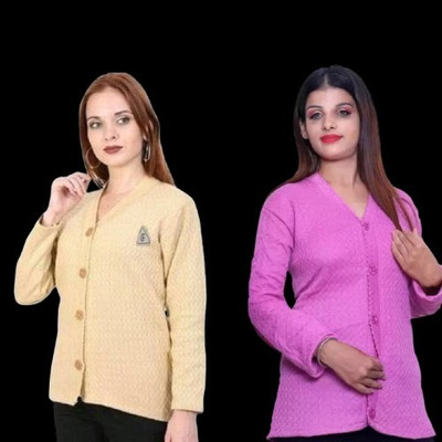LUXURIOUS DESIGN Self Design V Neck Casual Women Multicolor Sweater