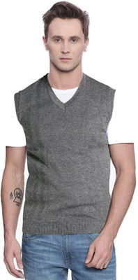 Shunit creation Solid V Neck Casual Men Grey Sweater