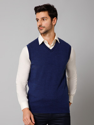 CANTABIL Solid V Neck Casual Men Reversible Blue Sweater