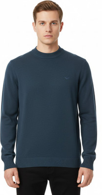 VOMAZO Printed Round Neck Casual Men Dark Blue Sweater