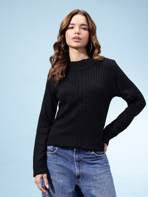 kasam Self Design Turtle Neck Casual Women Black Sweater