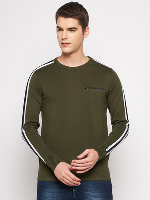 DUKE Solid Round Neck Casual Men Green Sweater