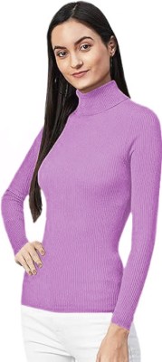 HEATHEX Solid Turtle Neck Casual Women Purple Sweater