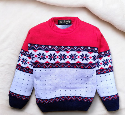 Avelly Striped Round Neck Casual Baby Boys White Sweater