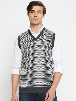 DUKE Self Design V Neck Casual Men Reversible Grey Sweater