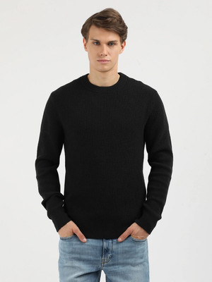 Calvin Klein Jeans Solid Crew Neck Casual Men Black Sweater