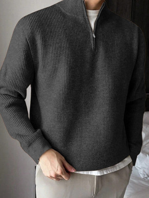 ColorChakra Self Design High Neck Casual Men Grey Sweater