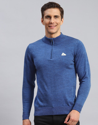 MONTE CARLO Solid High Neck Casual Men Blue Sweater