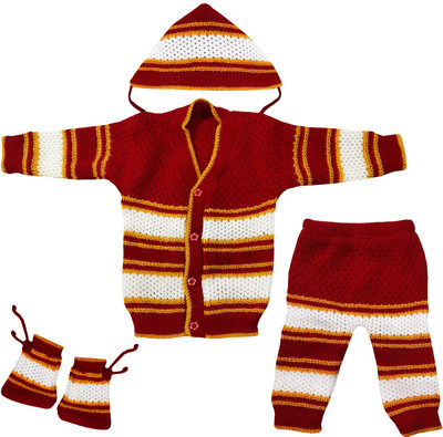 LITTLE PANDA Baby Boys & Baby Girls Casual Sweater Pant, Cap, Bootie(Red)