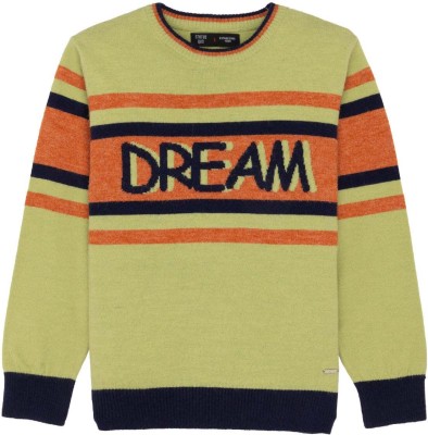 Status Quo Striped Round Neck Casual Boys Green Sweater