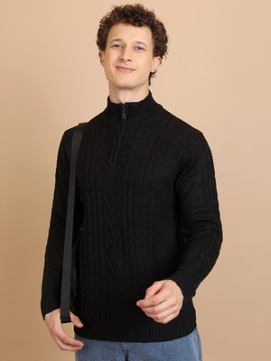 HIGHLANDER Solid High Neck Casual Men Black Sweater
