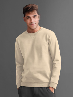 TRIPR Solid Round Neck Casual Men Beige Sweater