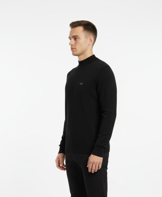 VOMAZO Solid Turtle Neck Casual Men Black Sweater