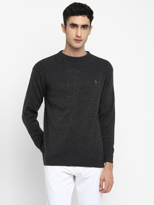 Alan Jones Solid Round Neck Casual Men Black Sweater
