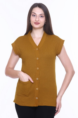 Basis Solid V Neck Casual Women Yellow Sweater