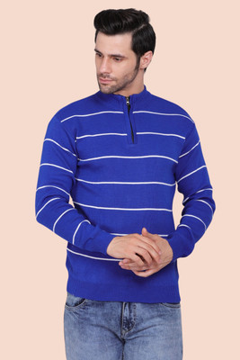 KIPEKEE Striped High Neck Casual Men Blue Sweater