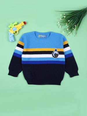 V-MART Striped Round Neck Casual Boys Blue Sweater