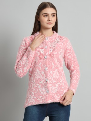 eWools Paisley Round Neck Casual Women Pink Sweater