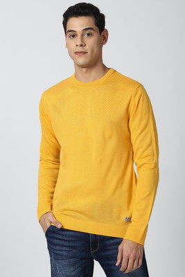 PETER ENGLAND Solid Crew Neck Casual Men Yellow Sweater
