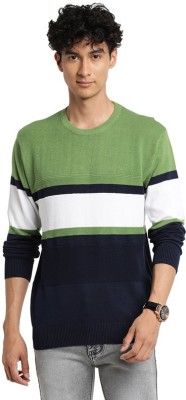 TURTLE Striped Round Neck Casual Men Multicolor Sweater