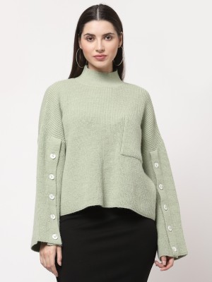 513 Self Design Turtle Neck Casual Women Green Sweater