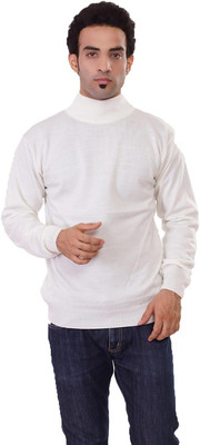 PIERRE CARLO Solid Turtle Neck Casual Men White Sweater
