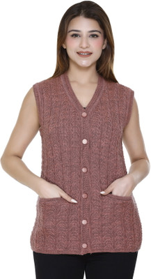 aarbee Self Design V Neck Casual Women Pink Sweater