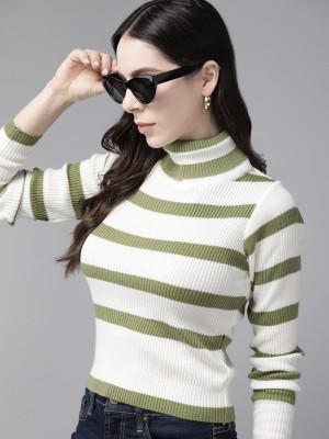 Roadster Printed Turtle Neck Casual Women White Sweater