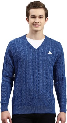 MONTE CARLO Self Design V Neck Casual Men Blue Sweater