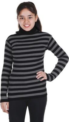 LOVO Woven Turtle Neck Casual Girls Black, Grey Sweater