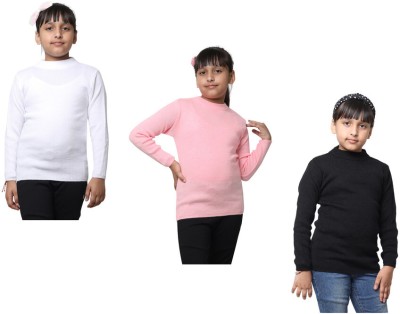 Indistar Solid Round Neck Casual Baby Girls White, Pink, Black Sweater