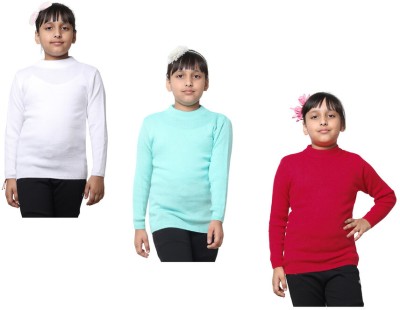 IndiWeaves Solid Round Neck Casual Baby Girls White, Blue, Maroon Sweater